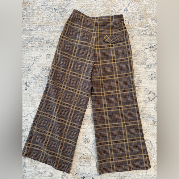 Zara Cropped Wide-Leg Plaid Trousers Brown, Gold & Black - Picture 2 of 10